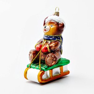 Елочная игрушка Мишка Тедди на санках 75 x 120 мм.