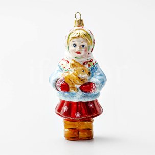 Елочная игрушка Девочка с зайцем 50 x 135 мм.