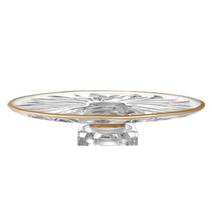 Тортница Прозрачный с золотом Flame 355 мм.