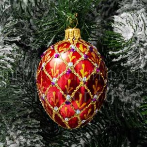 Елочная игрушка Яйцо Фаберже Сетка рубин красный 50 x 75 мм.