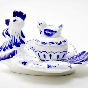 Блюдо для яиц Гжель Курочка 1 170 мм.