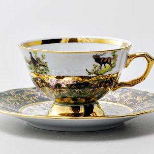 Чашка с блюдцем чайная Охота Зеленая 5 1/2 STERNE PORCELAN 220 мл.