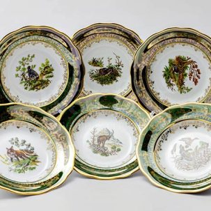 Набор тарелок столовый Охота Зеленая 6/6 STERNE PORCELAN 230 мм.