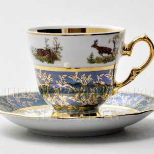 Чашка с блюдцем кофейная Охота Зеленая 1/2 STERNE PORCELAN 140 мл.