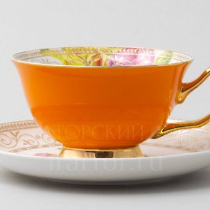 Чашка с блюдцем чайная Радуга Оранжевый Royal Classics 220 мл.