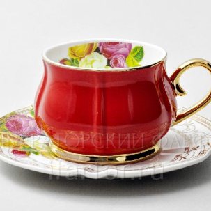 Чашка с блюдцем чайная Тюльпан Красный 1/2 Тюльпан Royal Classics 200 мл.