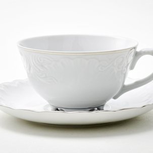 Чашка с блюдцем чайная Rococo с платиновой отводкой 1/2 Repast 220 мл.