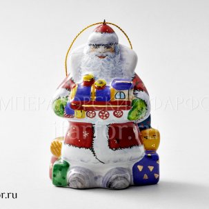 Елочная игрушка Дед мороз с паровозиком 60 x 70 x 105 мм.