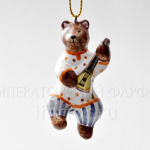 Елочная игрушка Медведь с балалайкой 30 x 53 x 65 мм.