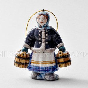 Елочная игрушка Крестьянка с ведрами 75 x 90 мм.