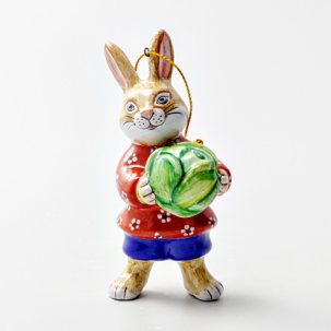 Елочная игрушка Заяц с капустой 45 x 45 x 105 мм.