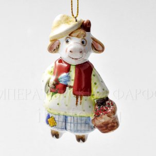 Елочная игрушка Бычок с корзинкой Рисунок 2 48 x 75 мм.