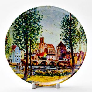 Декоративная тарелка Moret sur Loing Bridge church and mill Sun 200 мм.