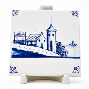Изразец Голландский. Деревушка с башней 97 x 97 мм.