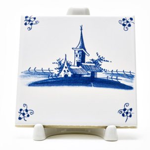 Изразец Голландский. Башня с флюгером 97 x 97 мм.