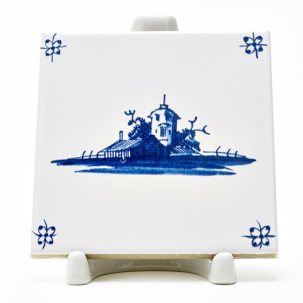 Изразец Голландский. Деревушка с башней 2 97 x 97 мм.