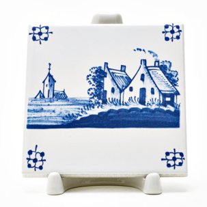 Изразец Голландский. Белые домики 97 x 97 мм.
