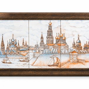 Панно из 3х плиток в багете Ярославль ХVIII век 600 x 300 мм.