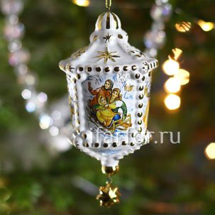 Елочная игрушка Фонарик с бусинками Зимние забавы 70 x 120 мм.
