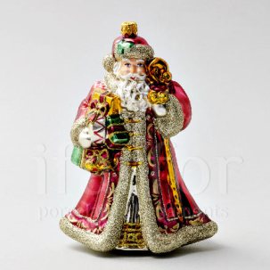 Елочная игрушка в подарочной коробке Дед Мороз с барабаном и игрушками 130 x 175 мм.
