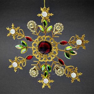 Елочная игрушка Ювелирная снежинка с красным камнем 150 x 150 мм.