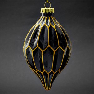Елочная игрушка Конус Шестигранник черный с золотом 70 x 125 мм.