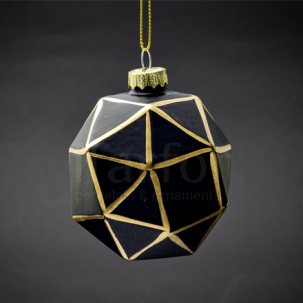 Елочная игрушка Шар Многогранник черный с золотом 1 75 x 90 мм.