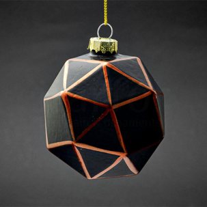 Елочная игрушка Шар Многогранник черный с золотом 2 75 x 90 мм.
