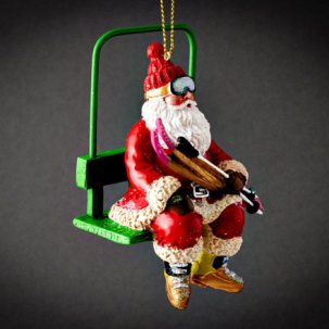 Елочная игрушка Дед Мороз на канатной дороге 95 мм.