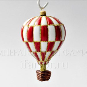 Елочная игрушка Воздушный шар в красно-белую клетку 92 x 147 мм.