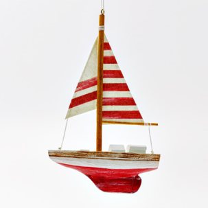 Елочная игрушка Парусник полосатый красный 100 x 170 мм.