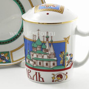 Бокал с блюдцем и крышкой Ярославль Снежное утро 380 мл.