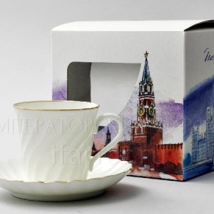 Чашка с блюдцем в подарочной коробке Москва Золотая лента 1/2 Витая 155 мл.