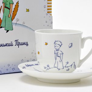 Чашка с блюдцем в подарочной коробке Маленький Принц и Роза 1/2 Ландыш 180 мл.