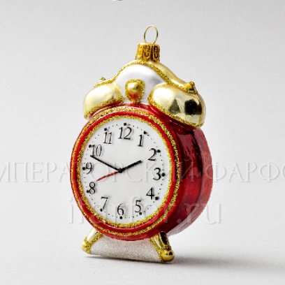Елочная игрушка «Ретро Техника. Будильник» Стекло. 60 x 100 мм.