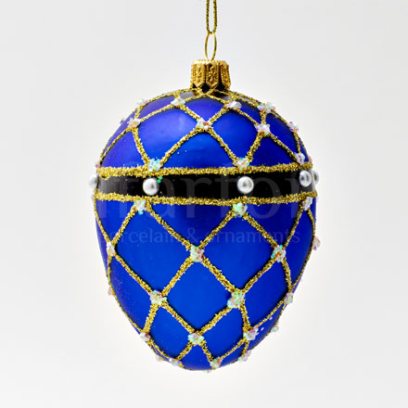 Елочная игрушка Яйцо Фаберже Сетка жемчуг синий