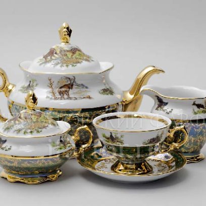 Сервиз чайный «Охота Зеленая» 6/17 Форма: STERNE PORCELAN. Фарфор