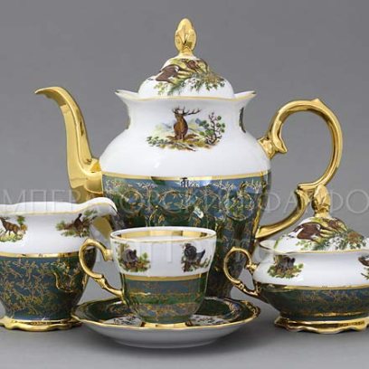 Сервиз кофейный «Охота Зеленая» 6/17 Форма: STERNE PORCELAN. Фарфор
