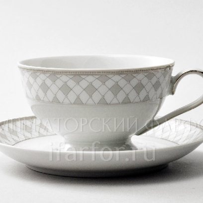 Чашка с блюдцем чайная Серая сетка Платина 1/2 Repast