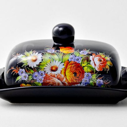 Масленка «Хохлома» Форма: Royal Classics. Керамика. 170 x 83 x 125 мм.