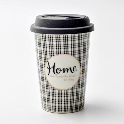 Термокружка «Home our favorite place to stay (черная)» 1/2 Форма: Royal Classics. Фарфор, силиконовая крышка. 127 мм.