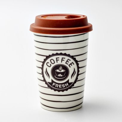 Термокружка «Coffee fresh» 1/2 Форма: Royal Classics. Фарфор, силиконовая крышка