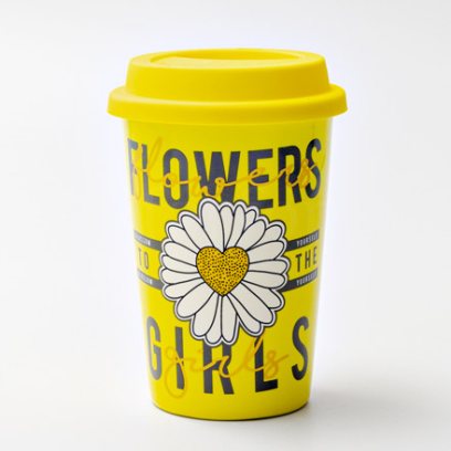 Термокружка «FLOVERS GIRL» 1/2 Форма: Royal Classics. Фарфор, силиконовая крышка. 127 мм.
