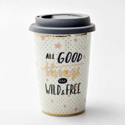 Термокружка «All good things are wild and free» 1/2 Форма: Royal Classics. Фарфор, силиконовая крышка. 127 мм.