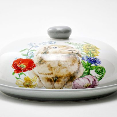 Блинница «Кролик в цветах» Форма: Repast. Керамика. 240 x 240 x 80 мм.