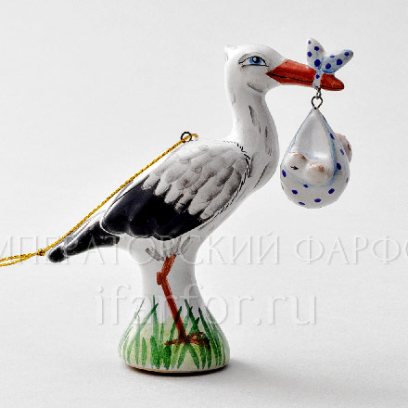 Елочная игрушка Аист с младенцем