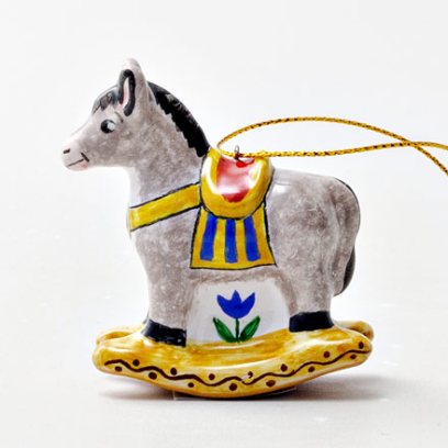 Елочная игрушка «Ослик-качалка» Форма: Ослик-качалка. Майолика. 57 x 22 x 57 мм.