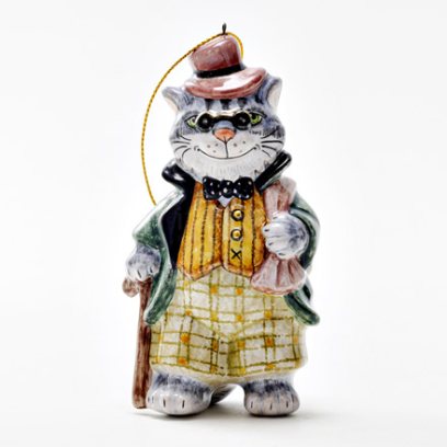 Елочная игрушка «Золотой ключик. Кот Базилио» Майолика. 55 x 105 мм.