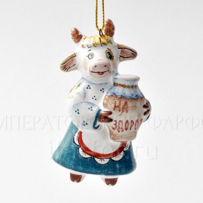 Елочная игрушка «Корова На здоровье» Форма: Корова На здоровье. Майолика. 40 x 80 мм.