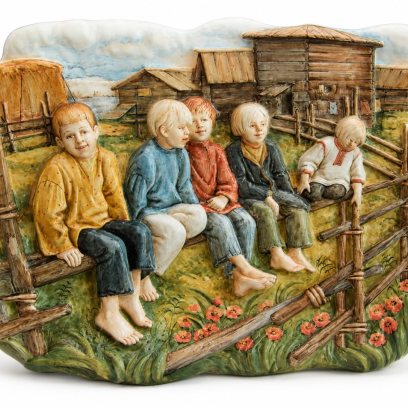 Плакетка «Рельеф Воробьи» Майолика. 345 x 435 мм.